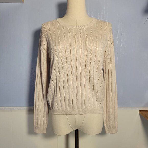 Hello Franki Large Light Oatmeal Cream Crewneck Longsleeve Lightweight Sweater - Picture 1 of 10
